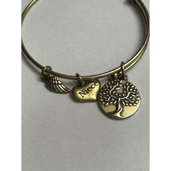 Gold Tone Adjustable Niece Charm Bangle Bracelet Angel Wing Tree of Life - Picture 5 of 5